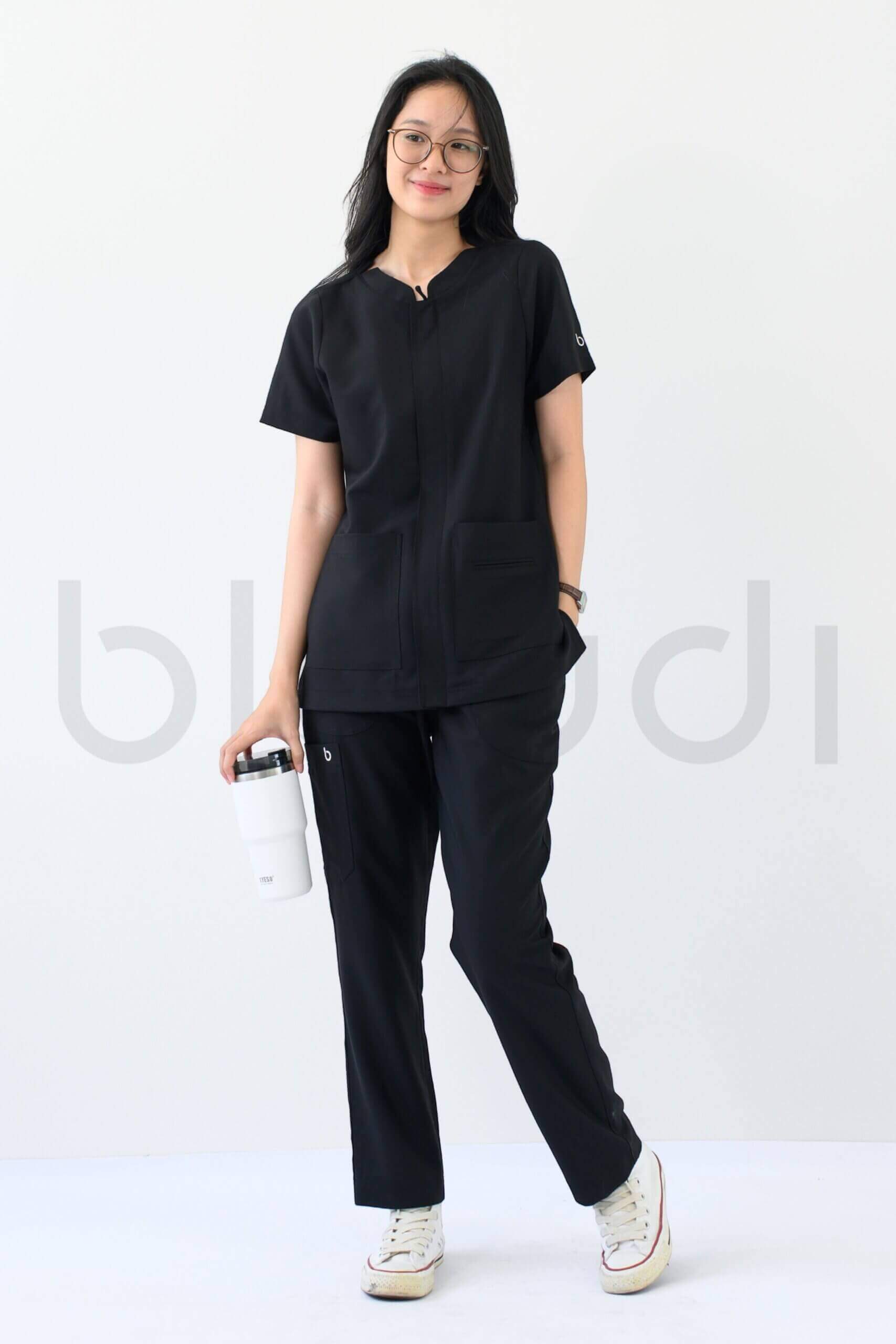 Zip-up Scrubs Nữ Black